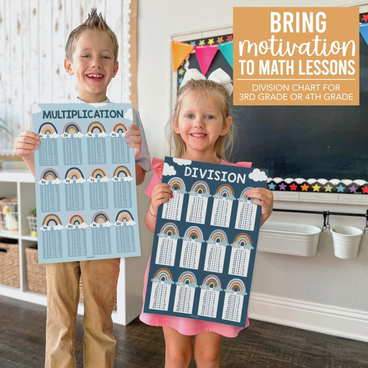 2 Boho Large Multiplication Chart Posters - Laminated Times Table Chart