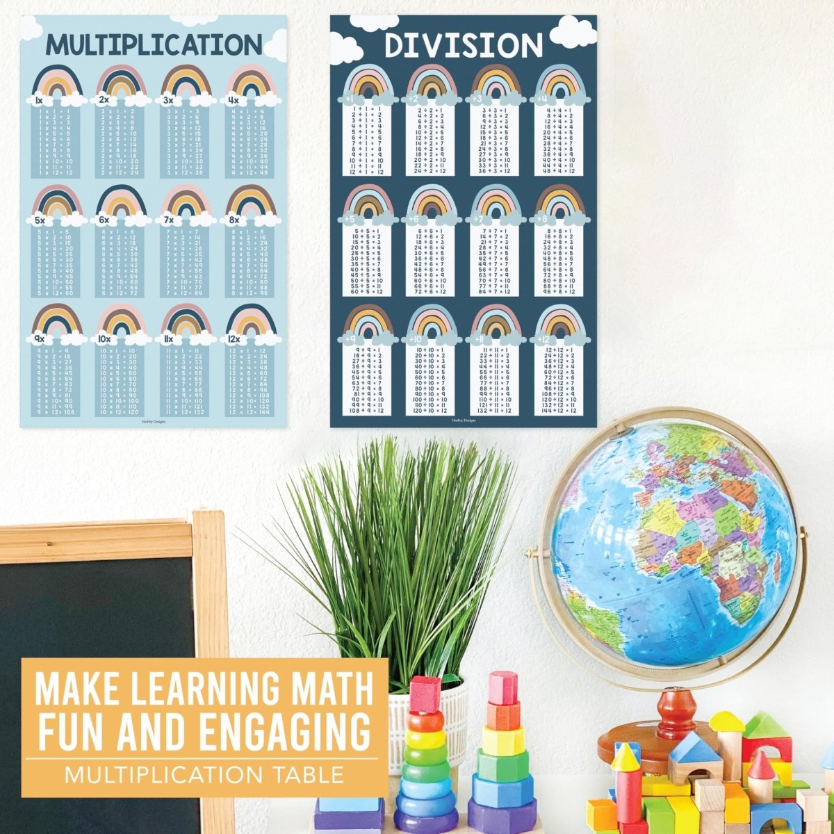 2 Boho Large Multiplication Chart Posters - Laminated Times Table Chart