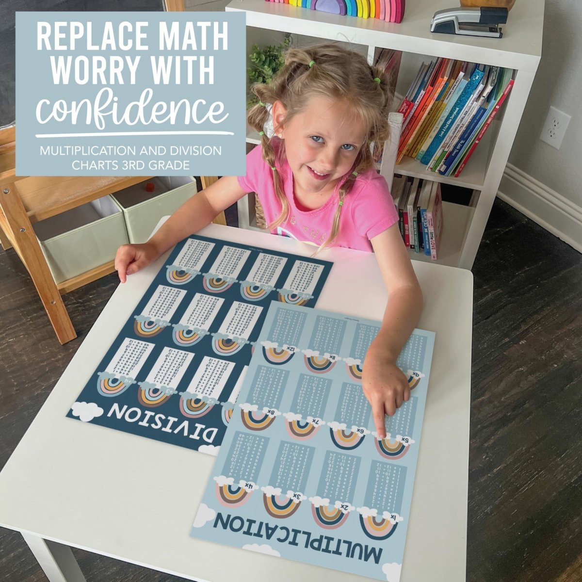 2 Boho Large Multiplication Chart Posters - Laminated Times Table Chart
