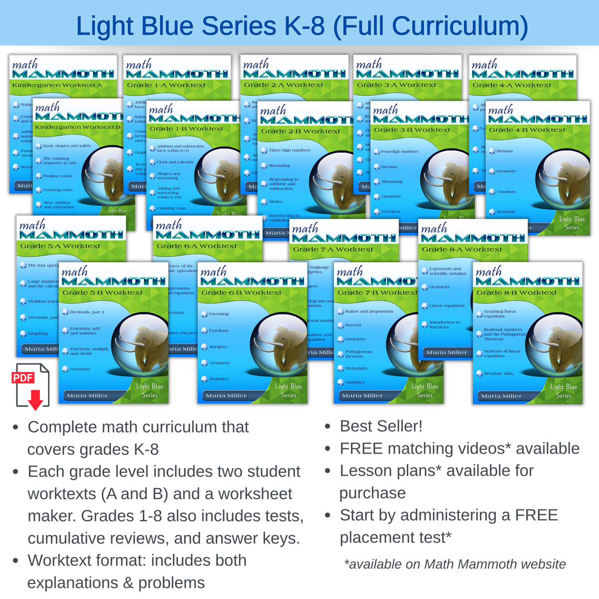 Light Blue Series Grades K-8 Bundle Download Sale