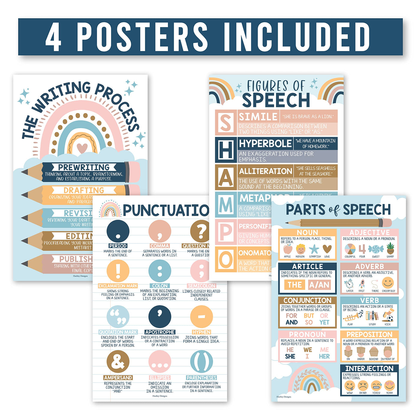 Parts of Speech Kit: Boho 4 Poster Pack