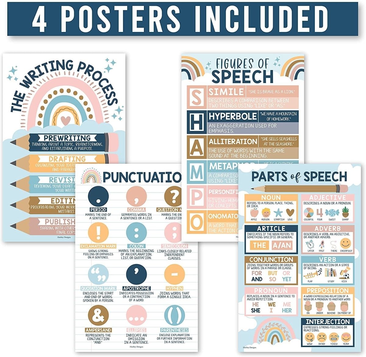 Parts of Speech Kit: Boho 4 Poster Pack
