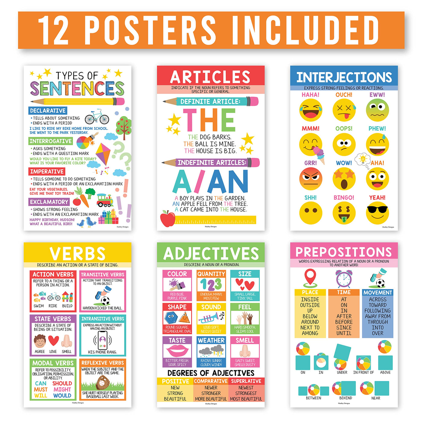 Parts of Speech Kit: Colorful 12 Poster Pack