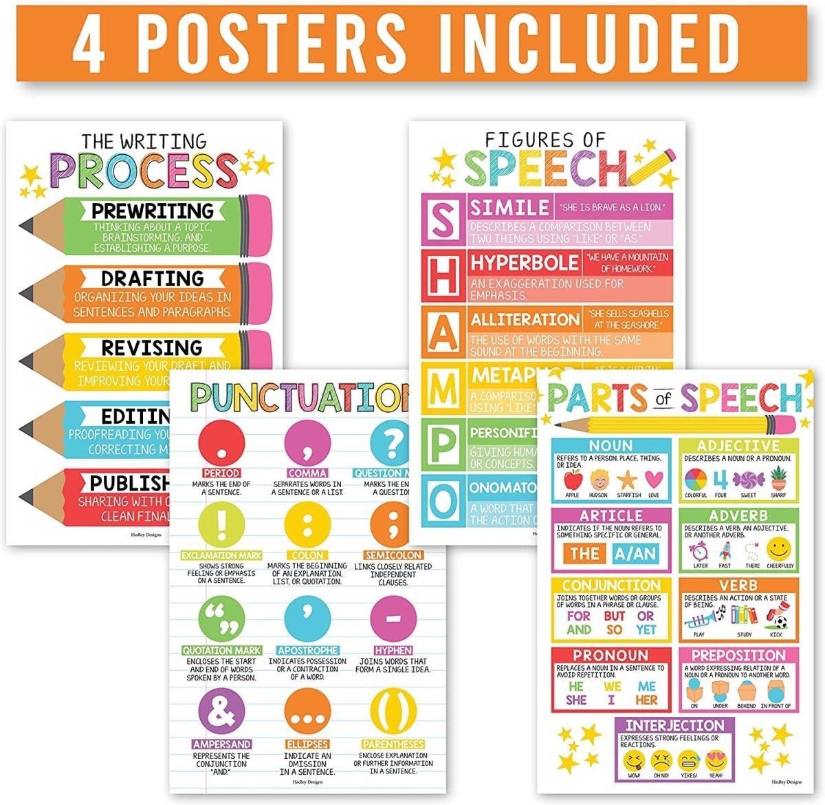 Parts of Speech Kit: Colorful 4 Poster Pack