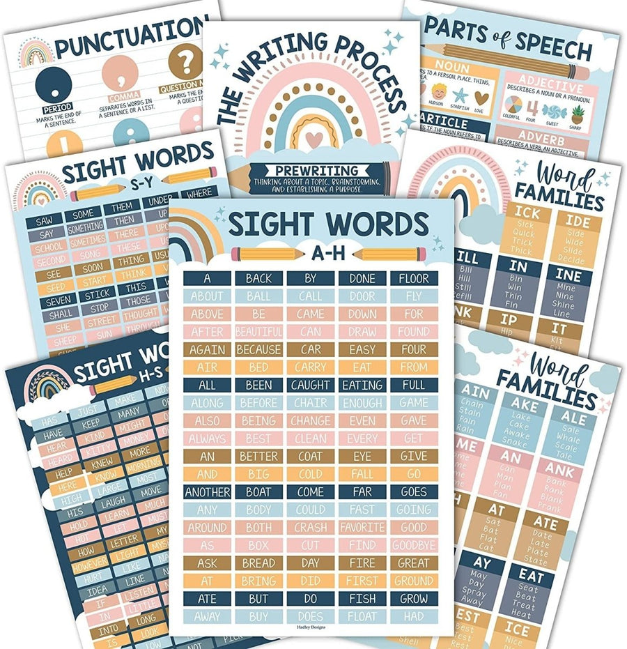Sight Words Reading Kit: Boho 8 Poster Pack