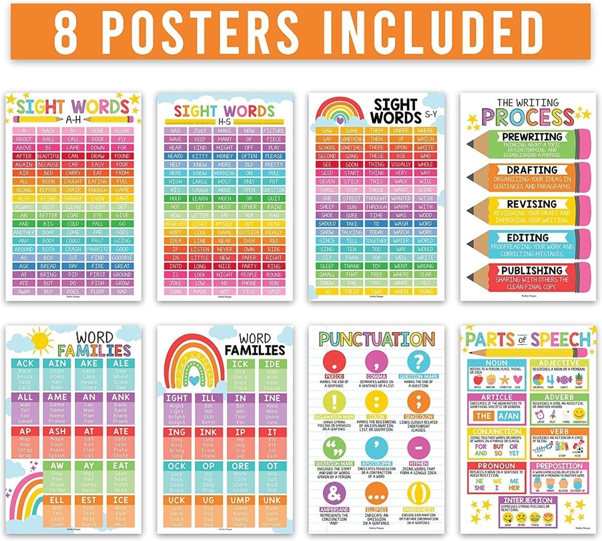Sight Words Reading Kit: Colorful 8 Poster Pack